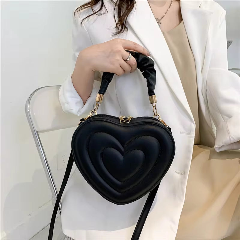 Fashion Love Heart Shape Shoulder Bag Small Handbags Designer Crossbody Bags for Women Solid Pu Leather Top Handle Bag