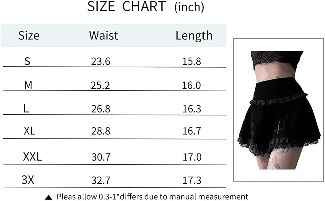 Punk Cross Print Dark Mini Skirts Chain Belt Black Uniform Pleated Skirt Women